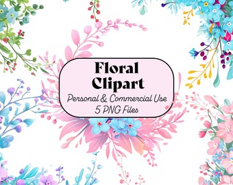Pacchetto di clipart PNG ad acquerello floreale, design di ghirlande di fiori, set di clipart botaniche