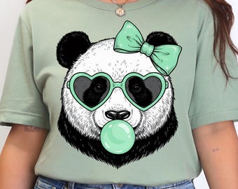 Panda Bubblegum PNG, Panda Coquette Bow Sublimazione, Occhiali da sole Design Maglietta Animale, Download Digitale