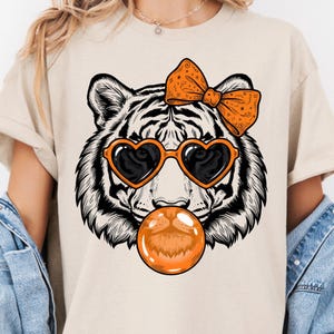 Vintage Coquette Tiger Bubblegum PNG, Trendy Tiger Heart Sunglasses Sublimation Design