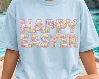Buona Pasqua PNG, ricamo floreale finto per Pasqua, design a sublimazione, download digitale