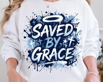 Saved By Grace PNG, design per maglietta streetwear cristiana, graffiti di fede moderna, download digitale