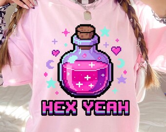 Halloween Witch PNG, Hex Yeah Retro Pixel Shirt Design, Spooky Season Potion Bottle Sublimation