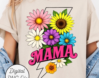 Floral Lightning Bolt Mama PNG, Spring Flower Sublimation Design for Mother’s Day, Digital Download