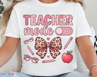 Teacher Mode Off PNG, Coquette Leopard Bow Teacher Sublimation Design, Digital Download