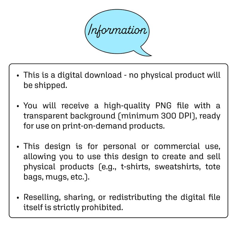 K&ouml;nnte beinhalten: Grafik f&uuml;r digitalen Download mit einer hellblauen Sprechblase mit der Aufschrift "Information". Der Text darunter erkl&auml;rt den digitalen Download, einschlie&szlig;lich Dateityp, Nutzungsrechte und Wiederverkaufsbeschr&auml;nkungen.