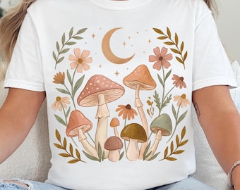 Mushroom PNG, Whimsical Cottagecore Floral Toadstool Sublimation, Celestial Shirt Design, Digital Download