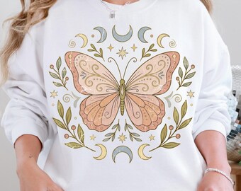 Celestial Butterfly PNG, Moon Stars Cottagecore Sublimation, Folk Art Shirt Design, Digital Download