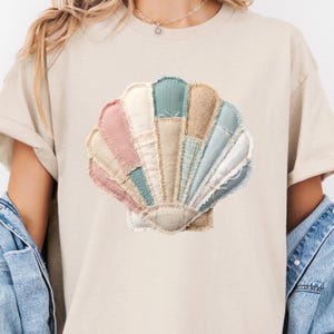 PNG de concha marina con efecto patchwork, diseño de sublimación de concha estilo boho costero de moda, PNG de verano