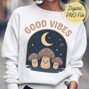 Fungo Celeste PNG, Design retrò Kawaii Boho a sublimazione, Clipart di Good Vibes Moon Nature per magliette, tazze, bicchieri, licenza commerciale