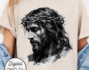 Jesus Dornenkrone PNG, Monochromes christliches Pinselstrich-Design, religiöse Anbetung Glaube digitaler Download