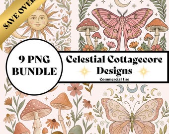 Celestial PNG Bundle, Whimsical Cottagecore Folk Art Sublimation, Moon Shirt Design, Digital Download