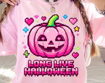 Roze Halloween PNG, Spooky Season Retro Gaming Sublimatie, Jack-O'-Lantern Shirt Design, Digitale Download