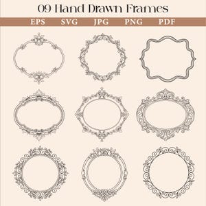 Vintage Ornate Frames SVG Bundle | Antique Decorative Frame Clipart | Color Changeable Victorian Baroque Borders for Cricut Wedding Invites