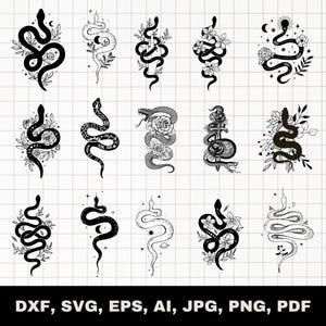 Floral Snake Svg Bundle, Snake design Svg,Snake with flowers Svg, Celestial Snake Svg, Mystical Snake Svg,  Cut Files For Cricut, Silhouette