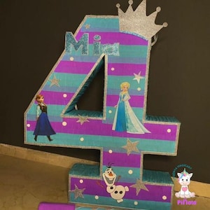 Frozen Number 4 Piñata | Handmade Birthday Decoration | Custom Number Piñata for Kids Party