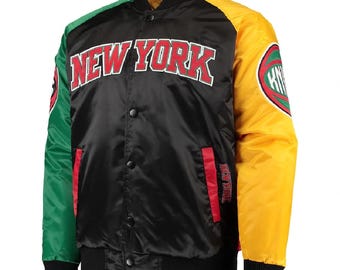 Men's new york knicks tri-color satin varsity jacket
