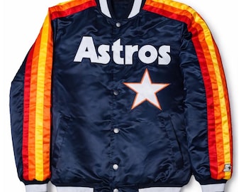 Men's houstan astros blue satin bomber jacket