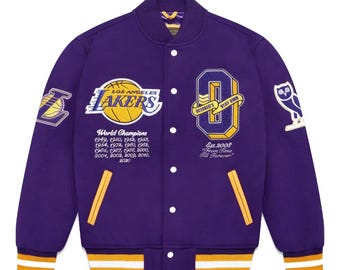 Handgemachte lila NBA Lakers Varsity Jacke | Winter College Jacke
