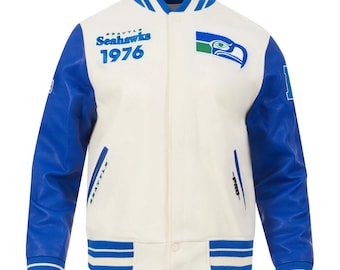 Blaue Retro-Versity-Jacke für Männer von den Seahawks