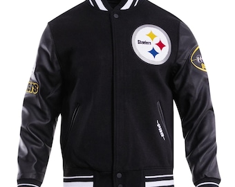 Herren Lettermen Pittsburgh Steelers schwarze Wolle Varsity Jacke