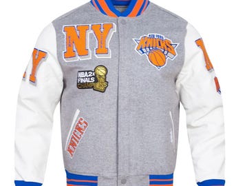 Men's new york knicks grey lettermen varsity jacket
