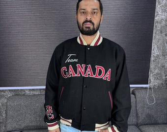 Chaqueta universitaria de invierno/chaqueta de béisbol para hombre, hecha a mano, del equipo canadiense