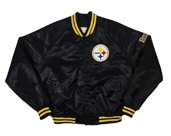 80er Jahre Herren schwarze Satin Varsity Jacke | Handgefertigte Retro-Fashion-Oberbekleidung