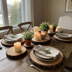 Rustic Tree Slice Centerpiece – Natural Wood Slab – Decor or Crafts – Round Natural Wood Slice for Serving – Set 10.