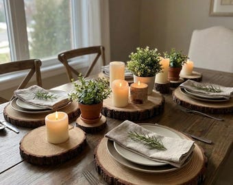 Rustic Tree Slice Centerpiece – Natural Wood Slab – Decor or Crafts – Round Natural Wood Slice for Serving – Set 10.