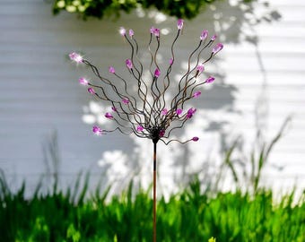 Handmade Acrylic Beaded Garden Art Stake – Sparkling Outdoor Yard Decor, 53” Metal Garden Sculpture.