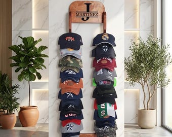 Personalized Cap Rack: Carved Wood Hat Organizer, Holds 20 Caps