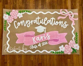 Custom Floral Graduation Banner | Hand-Painted Graduation Party Decor | Girl Graduation Banner | Graduation Decor | Flower Graduation Banner