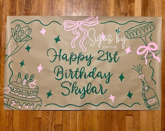 Elegant Minimalist Birthday Party Banner | Outline Birthday Banner | Personalized Birthday Sign | Simple Birthday Banner