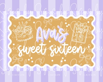 Modelo de banner para festa de 16 anos | Modelo de banner para aniversário de 16 anos no Canva | Modelo de banner para aniversário de menina | Modelo de banner