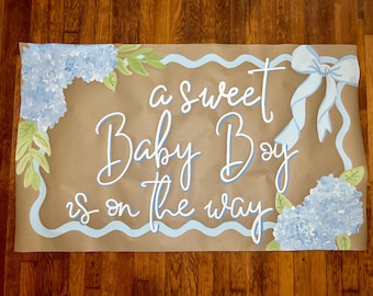 A Sweet Baby Is On The Way Banner – Custom Hand Painted Baby Shower Sign – Personalized Floral Baby Shower Decor – Baby Shower Party Banner