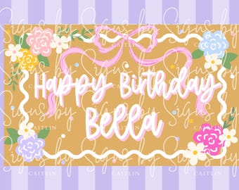 Girl Flower Birthday Banner Banner Mockup | Pink Girl Birthday Banner Canva Mockup Template | Girl Floral Banner Canva Mockup Template