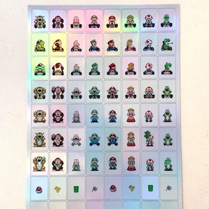 Hoja de pegatinas de Mario Kart Super Nintendo: Todos los personajes - Pegatinas de vinilo holográficas de primera calidad
