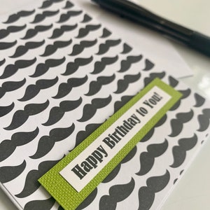Handmade Mustache Happy Birthday Card- blank inside
