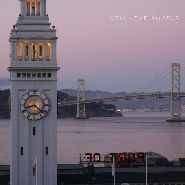 Ferry Building Clock Tower & Bay Bridge - OPTION: 4x6 print only or Blank Photo Card