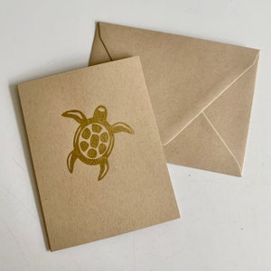 Handgemachte Honu (Meeresschildkröte) Gold geprägte Grußkarten - Innen leer - Auswahl aus braunem Karton, weißem Karton