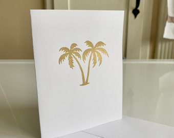 Handmade Palm Trees Gold Embossed Note Cards -Blank Inside- Choice of Brown Cardstock, White Cardstock