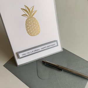 Handmade Gold Embossed Pineapple Silver Border Greeting Cards -Blank Inside