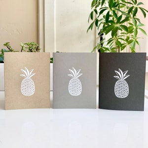 Handmade White Pineapple Embossed Note Cards -Blank Inside- Choose your color!