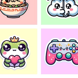 Kawaii Sticker Bundle – 20 PNG Digital Stickers | Cute Food, Animals, Planner Aesthetic | Instant Download