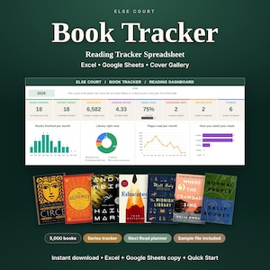 Book Tracker Spreadsheet for Google Sheets & Excel, Reading Log, Series Tracker and Cover Gallery