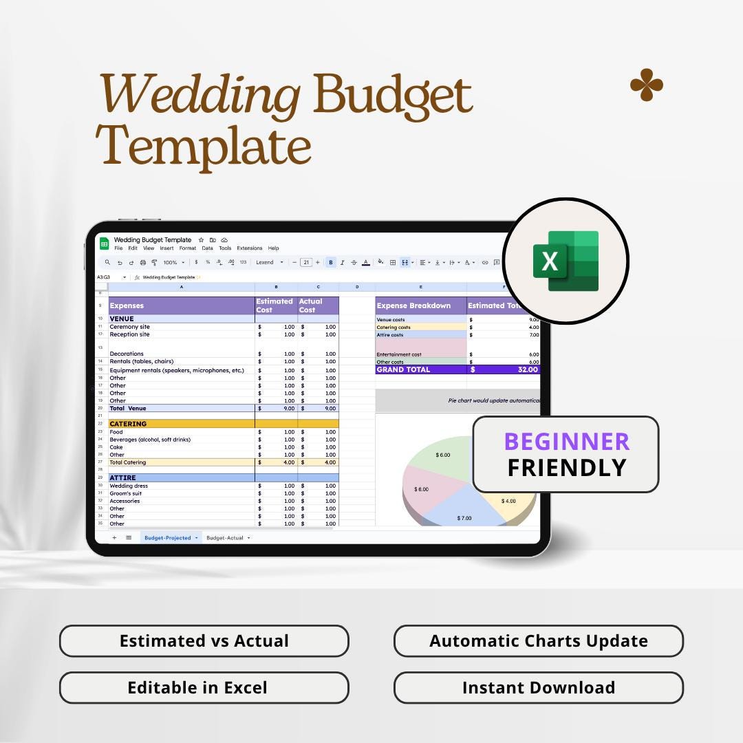 Wedding Budget Planner | Excel & Google Sheets Template (digital ...