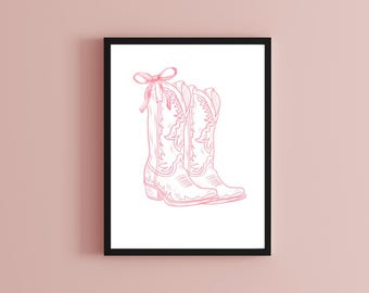 Pink Cowgirl Boots Wall Art  | Western Digital Print | Girly Country Decor | Boho Cowgirl Printable Poster | Instant Download