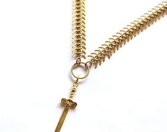 Gold sword necklace, feminist castlecore choker  necklace// Sword pendant necklace// The Eowyn necklace