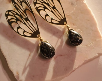 Butterfly wing earrings// fairy wing earrings// statement fairy Butterfly earrings// cottagecore Ren fair earrings// teardrop earrings