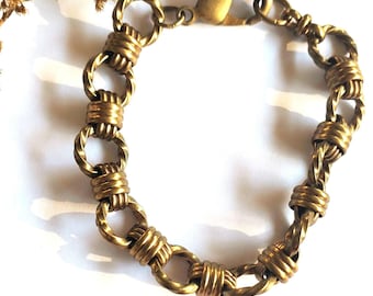 Chunky gold bracelet, upcycled vintage brass chain bracelet//statement brass bracelet
